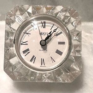 Vintage Mikasa Quartz Clear Crystal Clock 4” x 4” x 3”